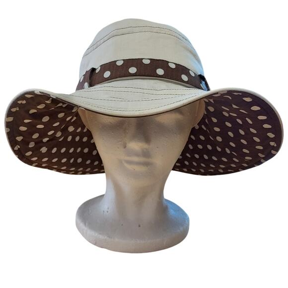 Peter Grimm Beige Brown Polka Dot Cotton Sun Beach Resort Packable Hat like NEW - Picture 1 of 4